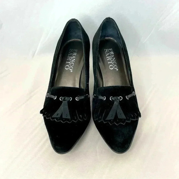 Franco Sarto Women's Heels Shoes 6.5 Black Suede Tassel Closed Toe Pump - Picture 2 of 12